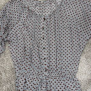 Guess Burgundy and White Geometric Blouse